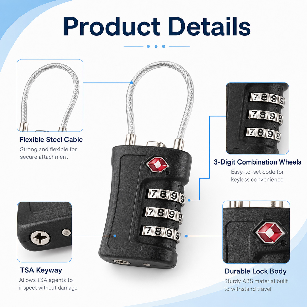 Замок для багажа, одобренный T – обзор и цена Cable Lock Combination